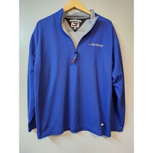 Vintage Tommy Hilfiger Sweater Mens XL Blue 1/4 Zip Pull Over Long Sleeve Logo